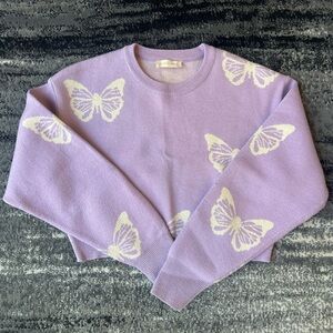 ALTR’D STATE Cropped Lilac Butterfly Sweater